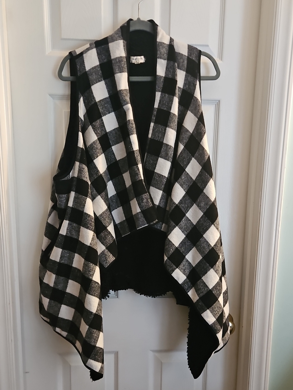 Black & White Buffalo Check Draped Vest Sweet Lovely 3x Faux Fur